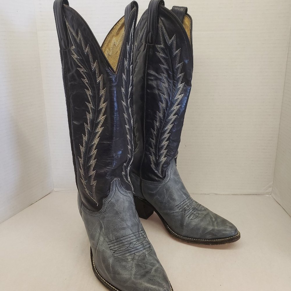 classic vintage Ladies Abilene Black Grey Leather Cowboy Western Boots size 6